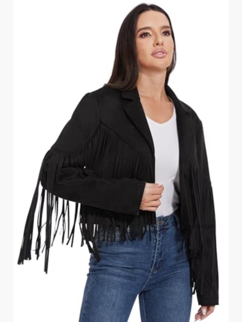 Fringe Faux Leather Jacket Women Western Cowgirl Cropped Coat S-XXL - Picture 4 of 7